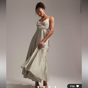 NWT ASOS DESIGN Bridesmaid satin midi dress with tie back in sage green Sz 6